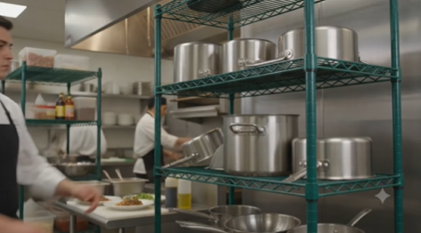 Ultra Power shelving in a professional kitchen preparation area