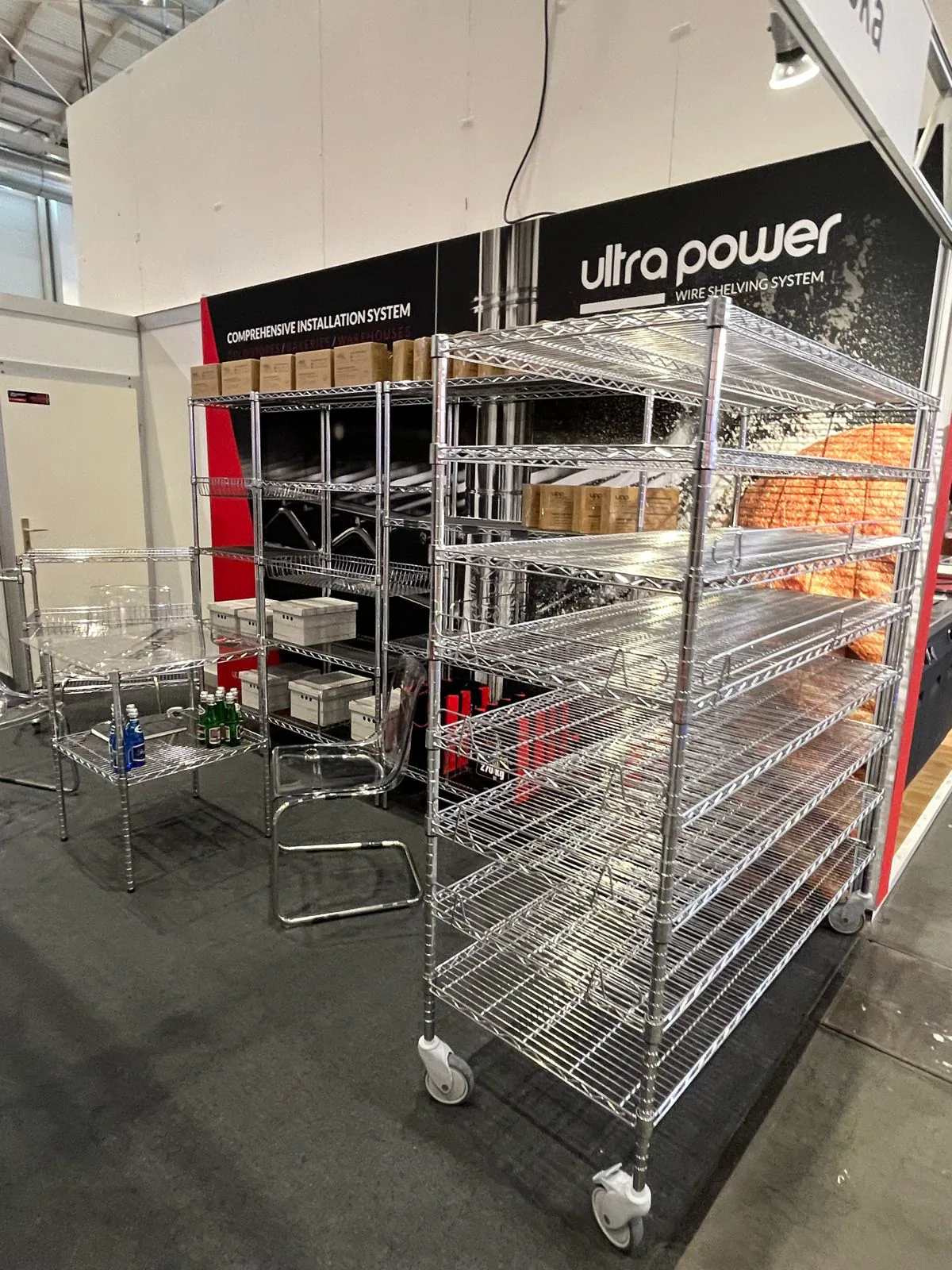Chrome shelving and mobile bakery cart at the Ultra Power INTERNORGA 2024 stand