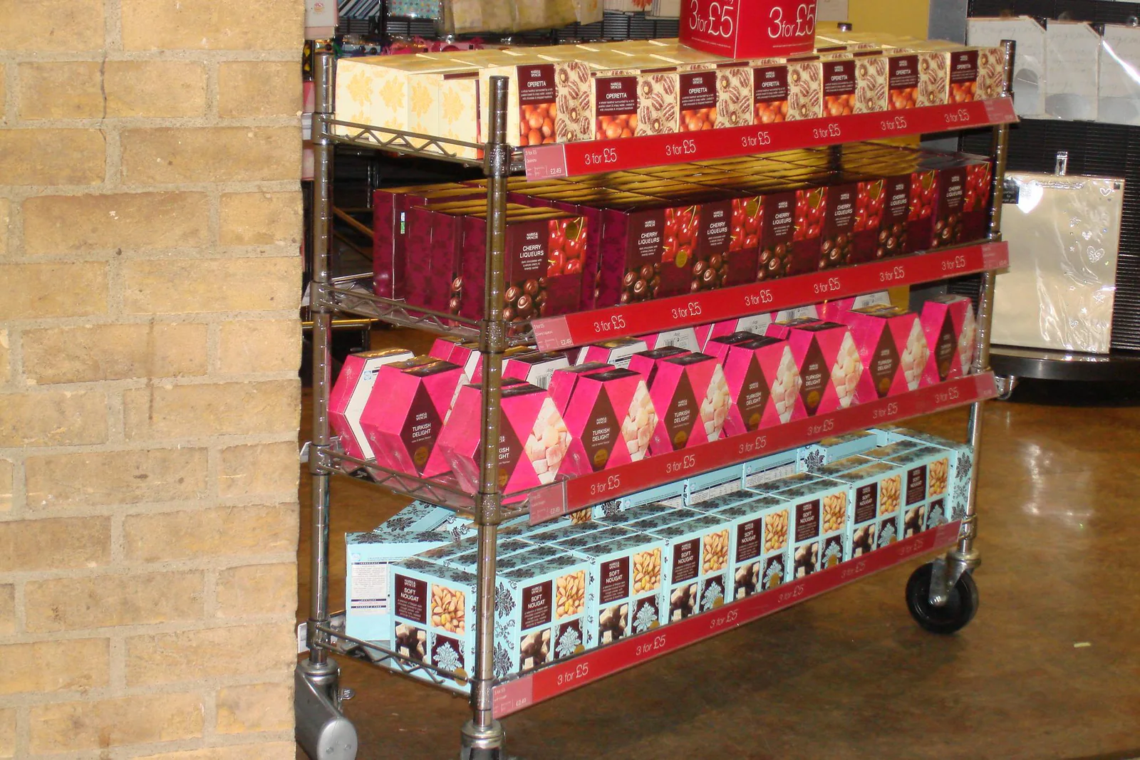 Mobile promotional Chrome rack with packaged confectionery